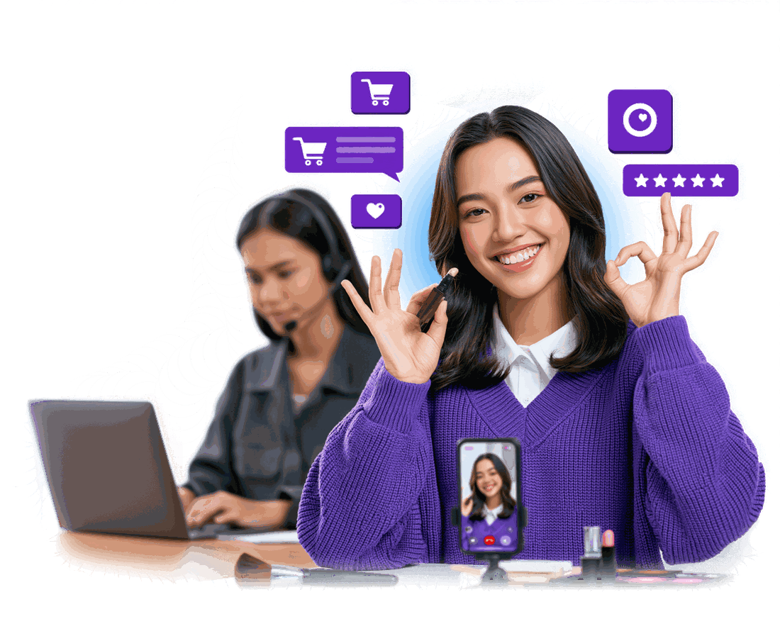 Visual layanan host live commerce dan customer service Kreaviz
